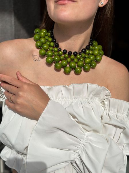 Wooden woven green necklace 332 photo