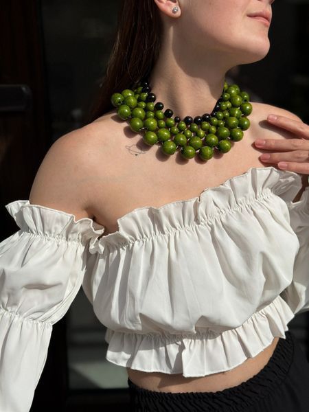 Wooden woven green necklace 332 photo