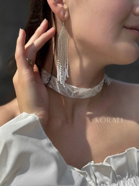 Set "Zori" choker white with transparent patterns and earrings 125 photo