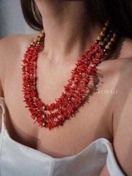 "Red Poppy" natural stone necklace 2544 photo