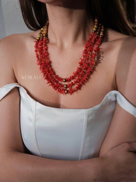 "Red Poppy" natural stone necklace 2544 photo
