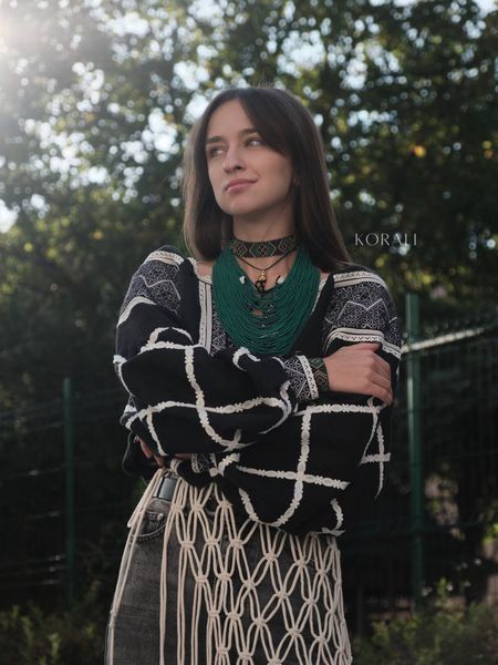 "Motanka" jewelry set in green and gold colors 2545 photo