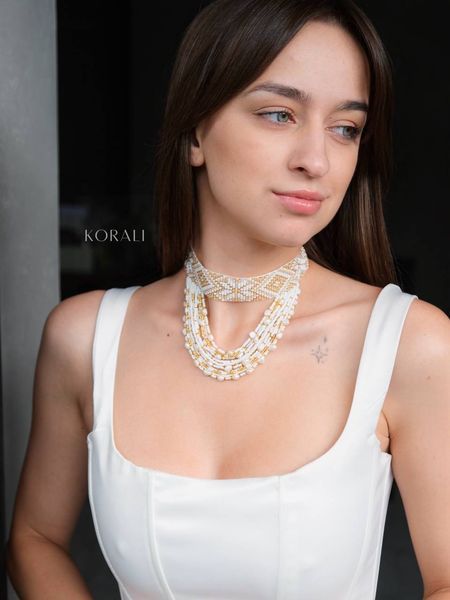 Necklace "Vyshyvanka" white and gold 2442 photo