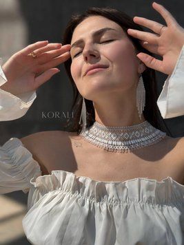 A set of "Syavo" white scarf and earrings 65 photo