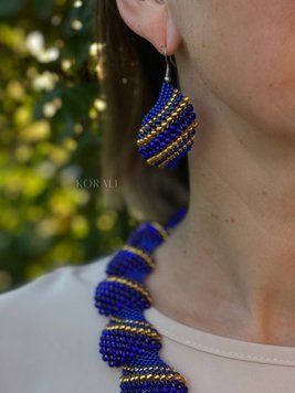 Сережки "Сяйво" сині з золотим 760 фото