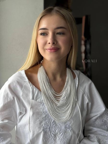 Set of white multi-row beads and white "Corals" necklace 2072 photo