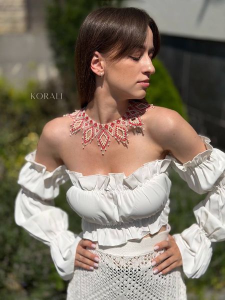 Silyanka "Oh, Marichko" white with a red and milky pattern 2400 photo