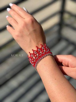 Bracelet "Flower of the Field" red and silver 2401 photo