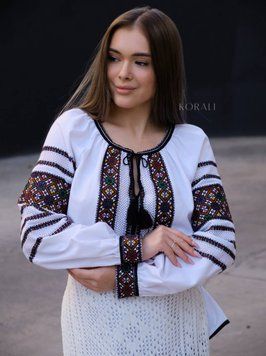 Вишиванка біла з кольоровим орнаментом "Буковинські барви" 2547 фото