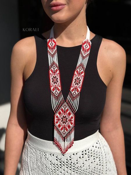 Necklace "Valeriya" red and white 2504 photo