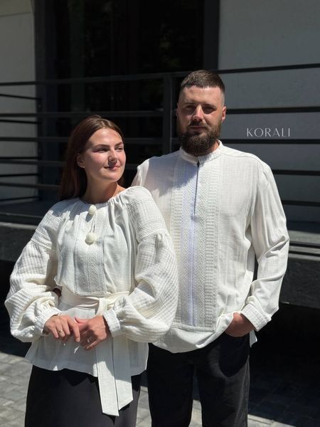 Set of embroidered shirts "Light of the First Dawn" for men and women 798 photo