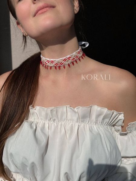 "Divotsvit" ribbon necklace with red accents 52 photo
