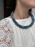 "Svarga" blue and gray harness necklace 337 photo