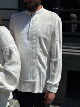 Men's embroidered shirt "Light of the First Dawn" in white 798-1 photo