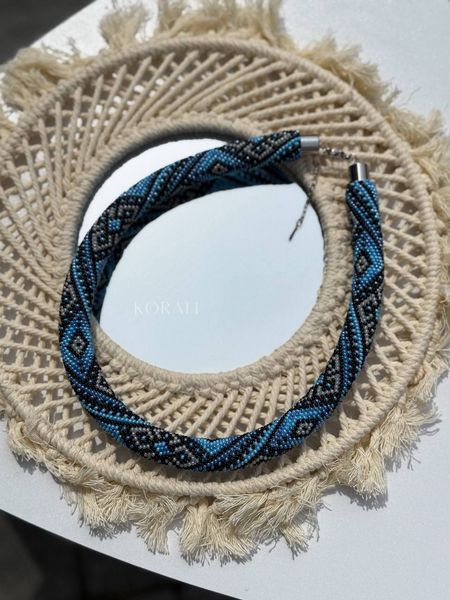 "Svarga" blue and gray harness necklace 337 photo