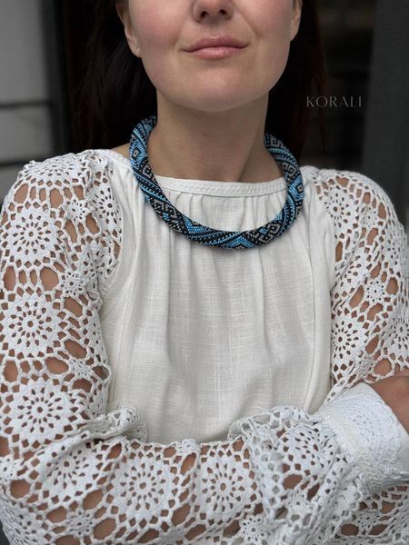 "Svarga" blue and gray harness necklace 337 photo