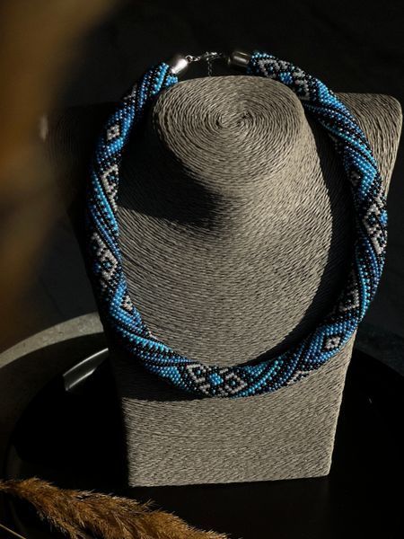"Svarga" blue and gray harness necklace 337 photo