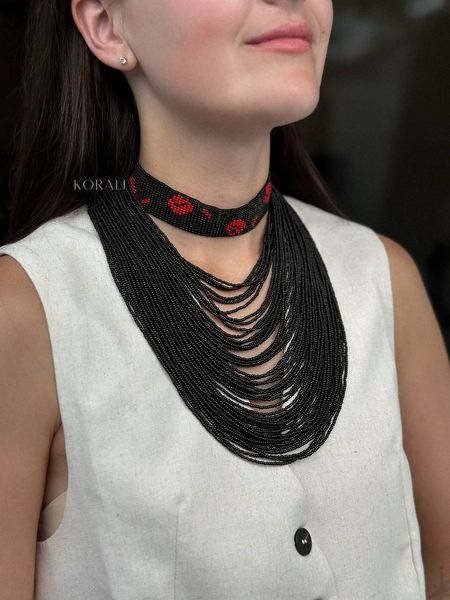 Set of necklace "Corals" and choker "Poltava Roses" 1013 photo
