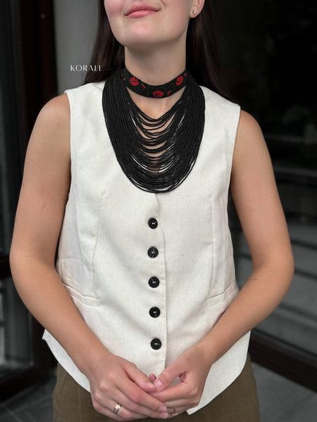 Set of necklace "Corals" and choker "Poltava Roses" 1013 photo
