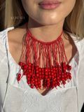 Wooden necklace "Vechornitsy" red 1135 photo