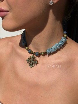 Aquamarine necklace "Crimson Sun" (38 cm) 2403-1 photo