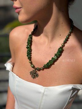 Jadeite necklace "Crimson Sun" (56 cm) 2404 photo