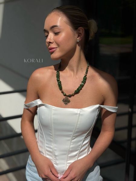 Jadeite necklace "Crimson Sun" (56 cm) 2404 photo
