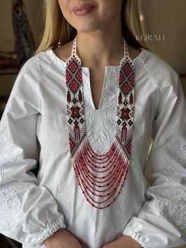 Гердан круговий білий з червоним візерунком "Вишиванка"  2155 фото