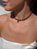 Choker made of Kosiv ceramics "Flowering Soul" in red 2405 photo