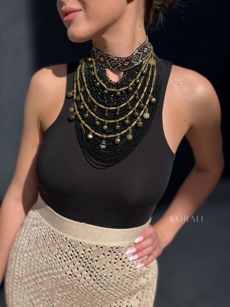 Set necklace "Carpathian Constellation" in black 2508 photo