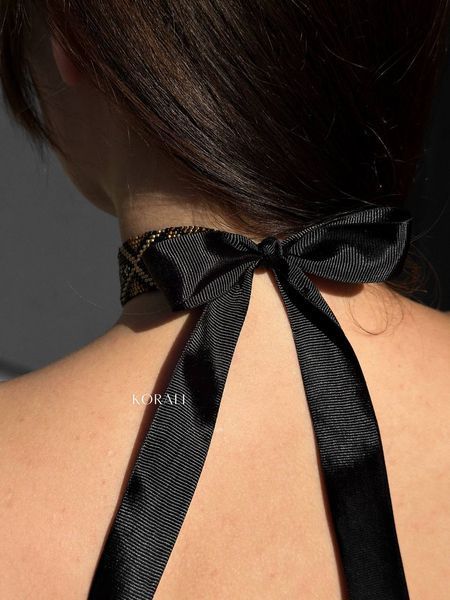 Ribbon necklace "Starry Carpathians" black color with gold ornament 240 photo