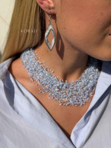 Set "Tenderness of Dawn" earrings and necklace "Air" in blue color 2406 photo