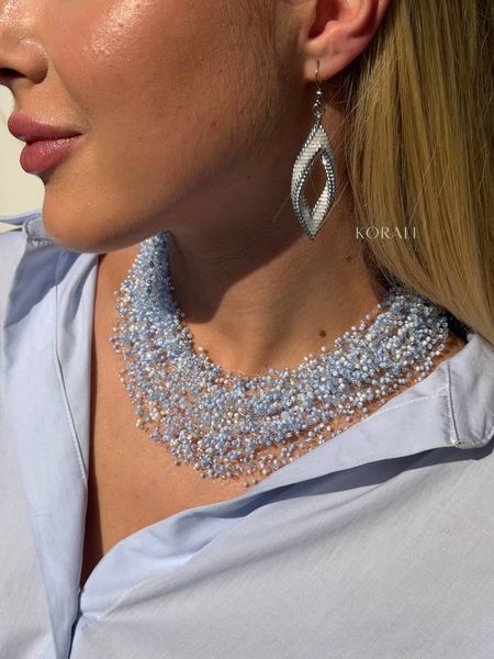 Set "Tenderness of Dawn" earrings and necklace "Air" in blue color 2406 photo