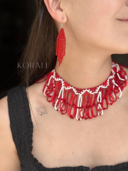 A set of silk "Khustska" red and earrings 120 photo