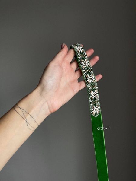 Ribbon necklace "Zeropad" green with gold splashes 271 photo