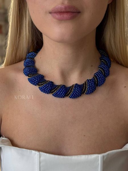 Set of necklace "Shine" and earrings in blue and black 2131 photo