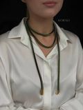Braided harness lariat "Snake Whisper" green-gold 1111 photo