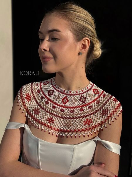 Криза "Розквітай" біла з червоно-золотим візерунком 2215 фото