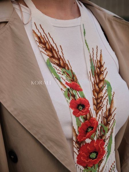 Czech bead necklace "Poppies Amidst Wheat Ears" 2558 photo