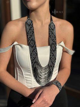 Set of necklace "Sprouts of Life" and bracelet in black 1128 photo