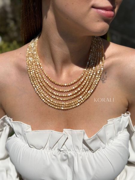 Beaded necklace "Morning Dew" beige 2490 photo