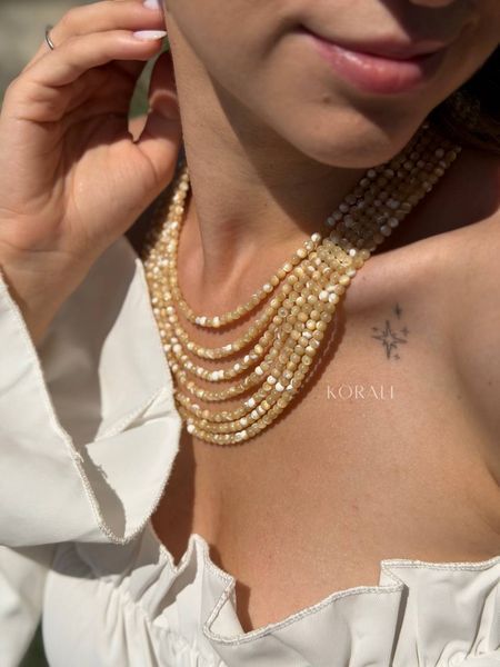 Beaded necklace "Morning Dew" beige 2490 photo