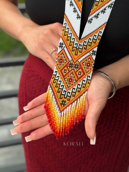 Gerdan "Hutsul embroidery" white with colored pattern 2372 photo
