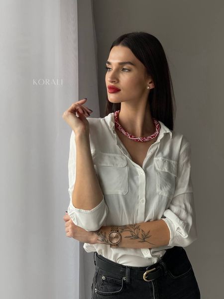 Намисто-джгут "Заграва" червоний з білим 853 фото