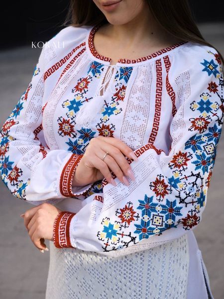 White embroidered shirt with a colorful "Star" pattern 2560 photo
