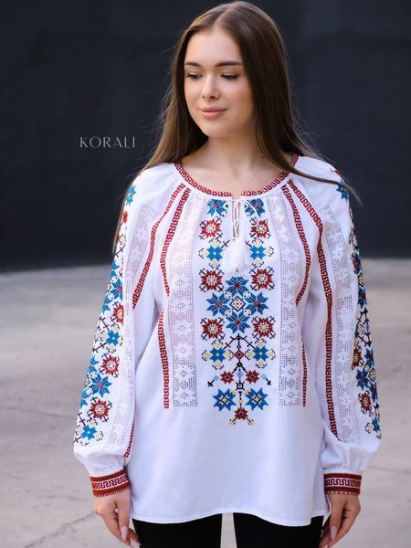 White embroidered shirt with a colorful "Star" pattern 2560 photo