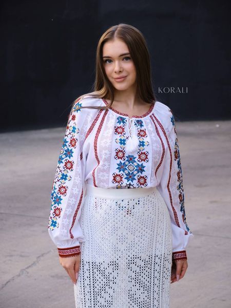 White embroidered shirt with a colorful "Star" pattern 2560 photo