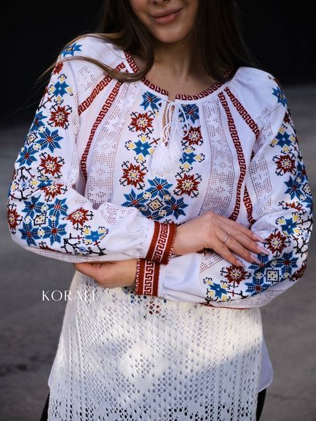 White embroidered shirt with a colorful "Star" pattern 2560 photo