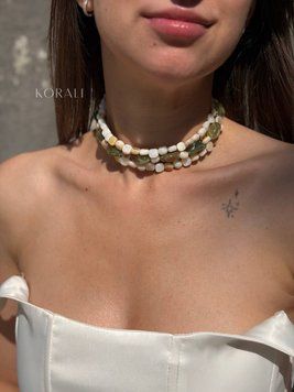 Choker "Awakening" white and green 2471 photo