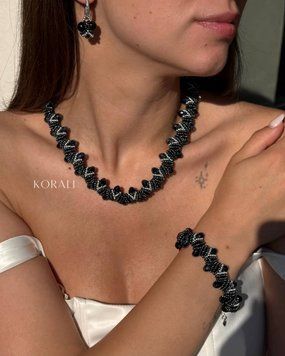 Комплект прикрас з чеського бісеру "Оксамитова ніч" 2563 фото